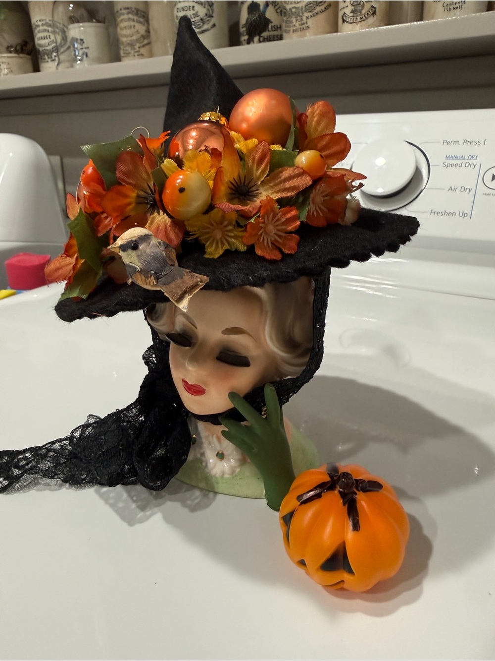 OOAK Fall Witch Dorris Day Napco Head Vase made by Me! - Picture 11 of 17